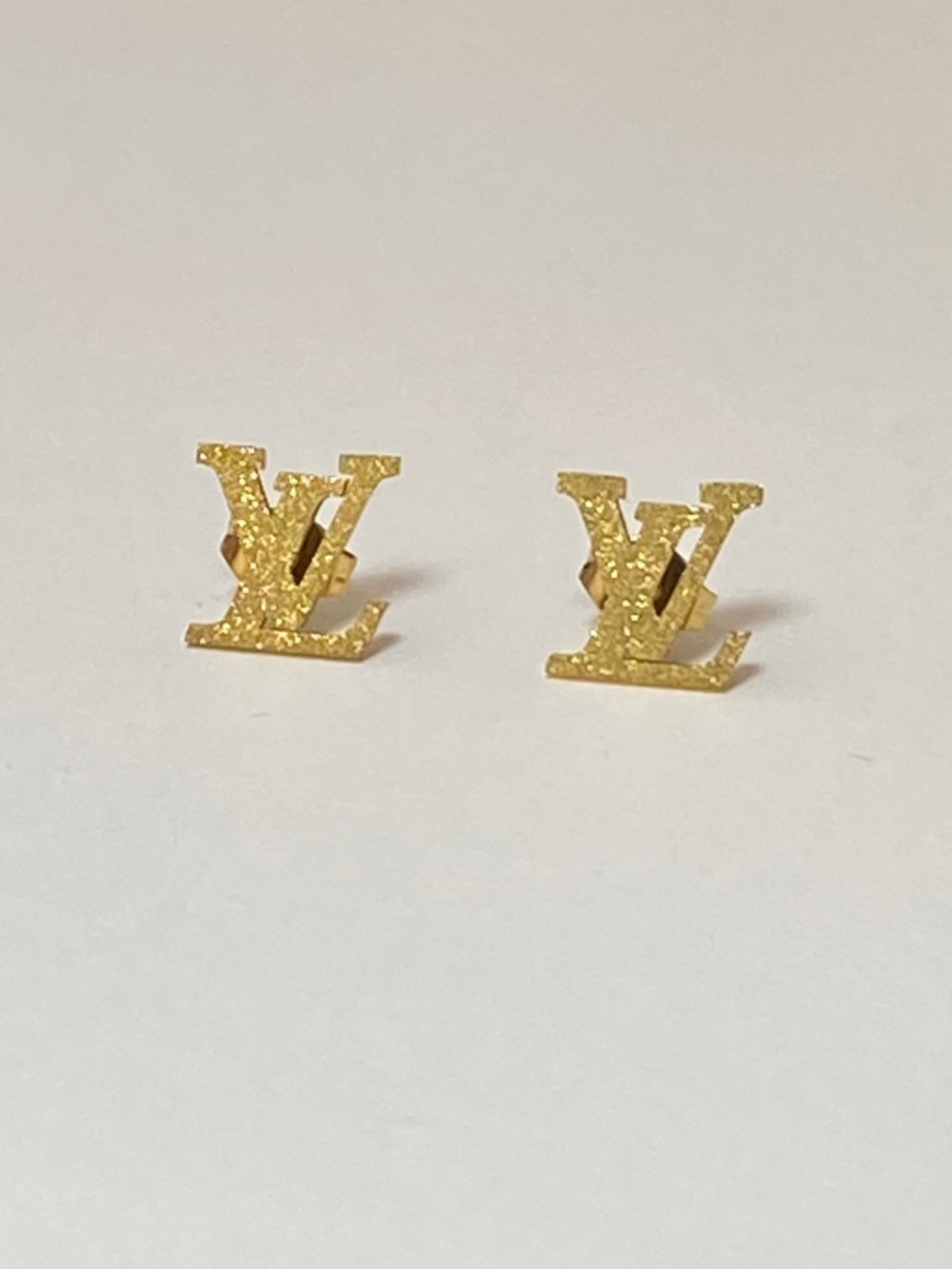 Gold "Matte Sparkle" LV Earrings - Picture 3 of 6